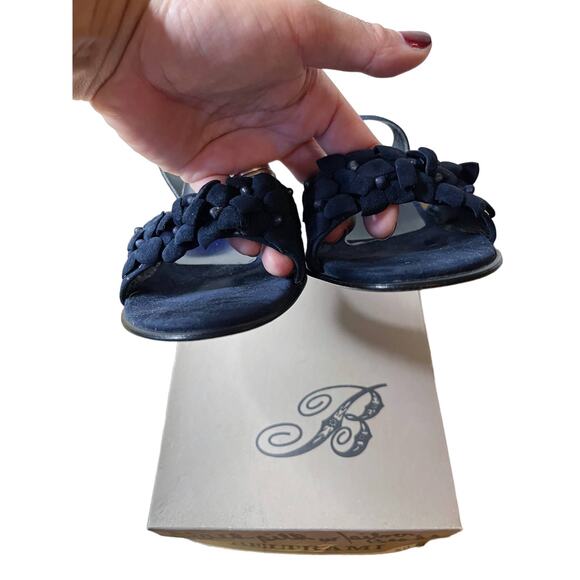 BELTRAMI Suede Sandals Navy Blue 3D Floral Design Sling Back Italy EU 38 US 7.5 - Picture 5 of 14